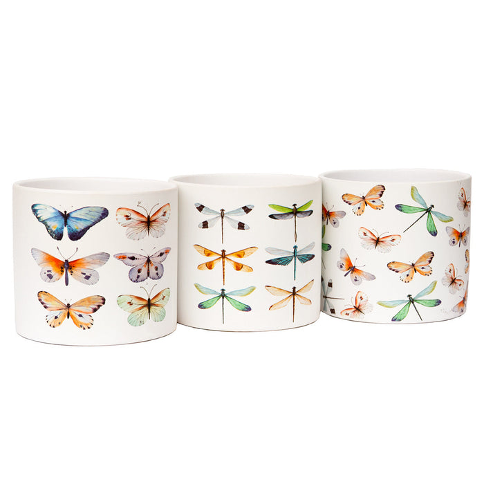 Dragonfly/Butterfly Design Ceramic Pot - (Set of 3) - Various Sizes