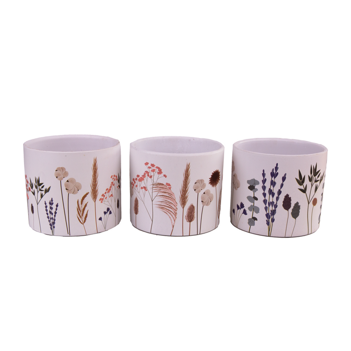 Wild Floral Design Ceramic Pot - (Set of 3)