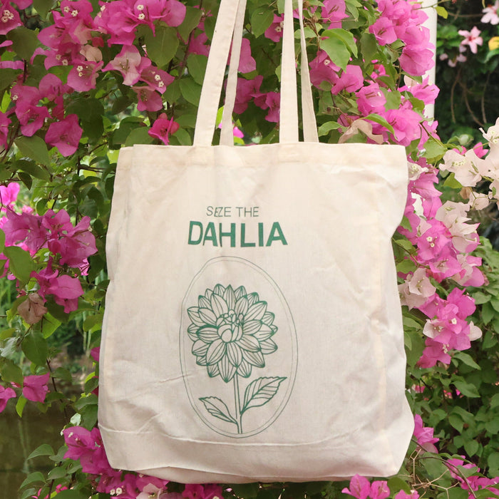 Seize The Dahlia Tote Bag - Natural & Green