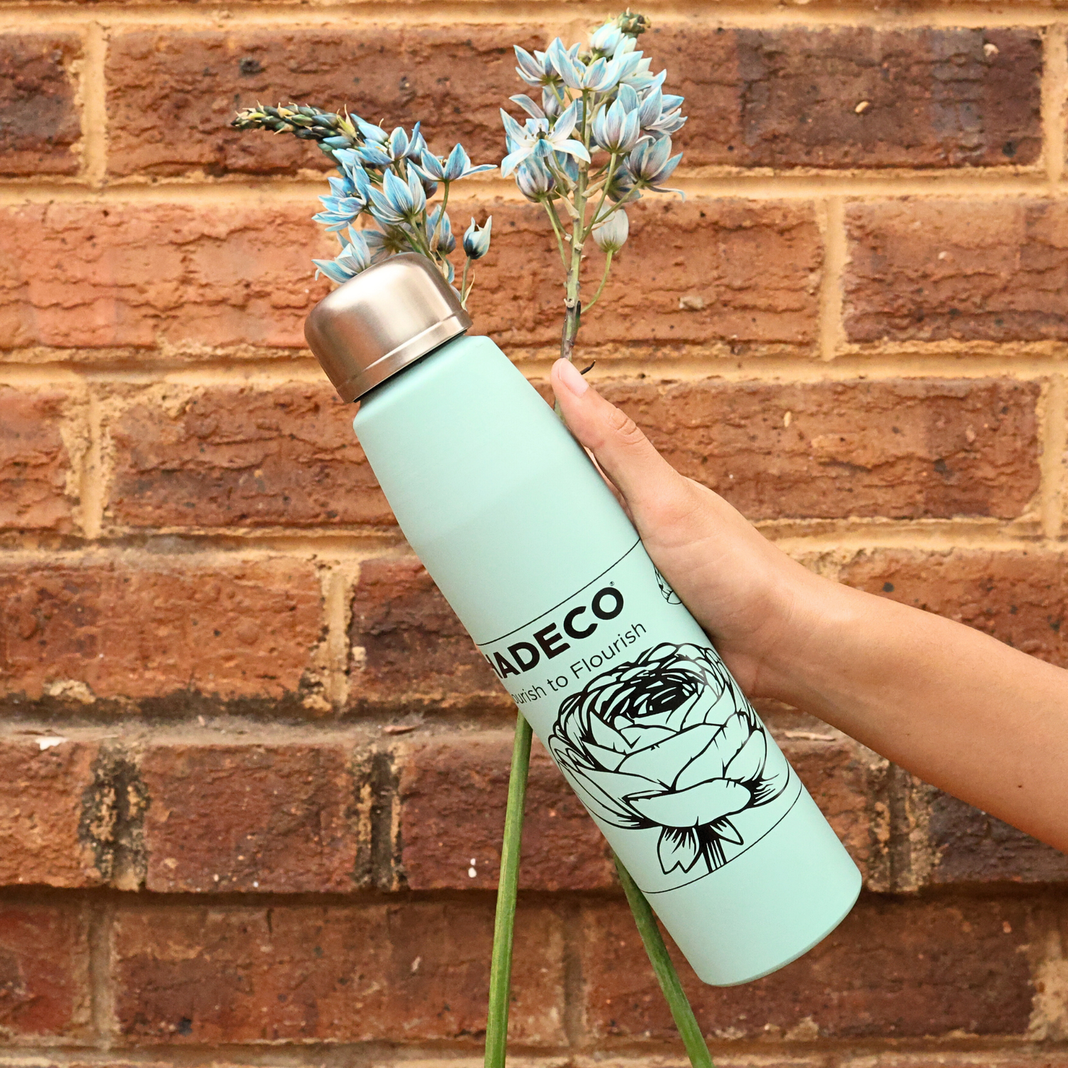 Floral Aluminium Water Bottle – Dusty Blue