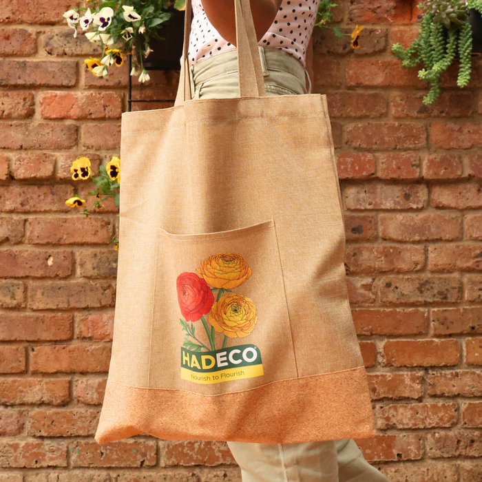 Nourish to Flourish Ranunculus Tote Bag - Cork & 600 Denier