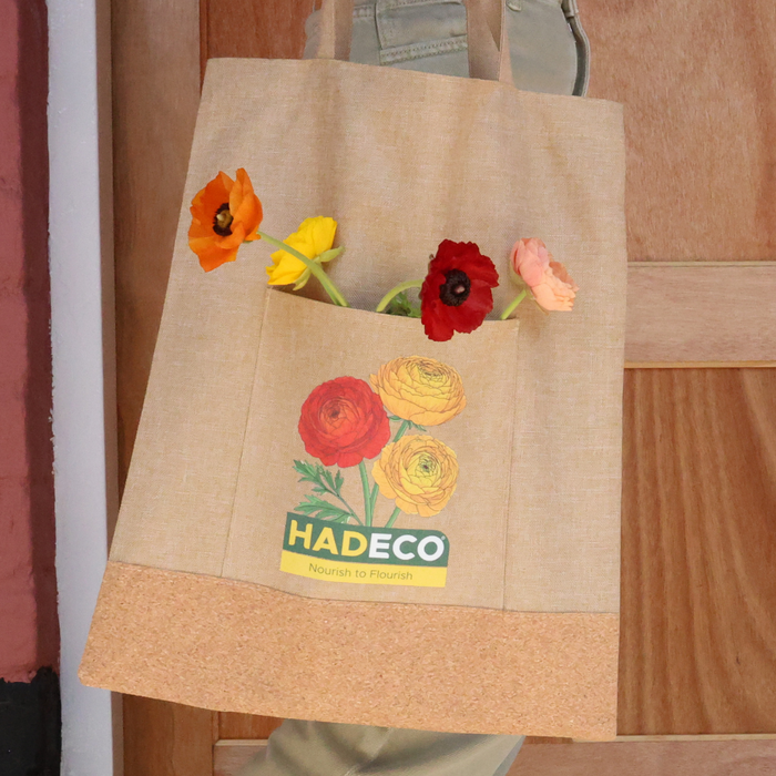 Nourish to Flourish Ranunculus Tote Bag - Cork & 600 Denier