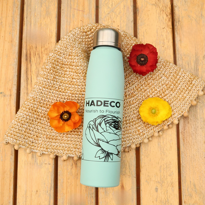 Floral Aluminium Water Bottle - Dusty Blue