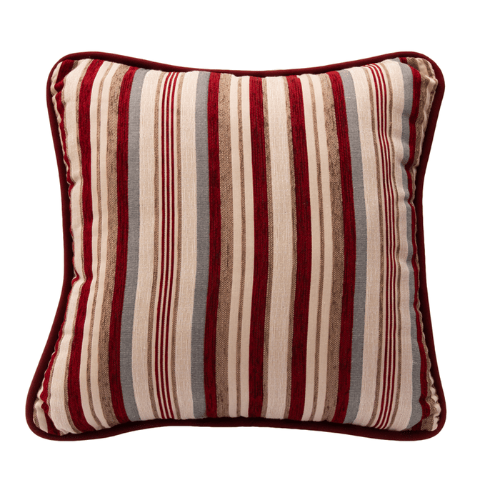 Mirabel Chenille Stripe - Piped Finish Cushion - Red 1